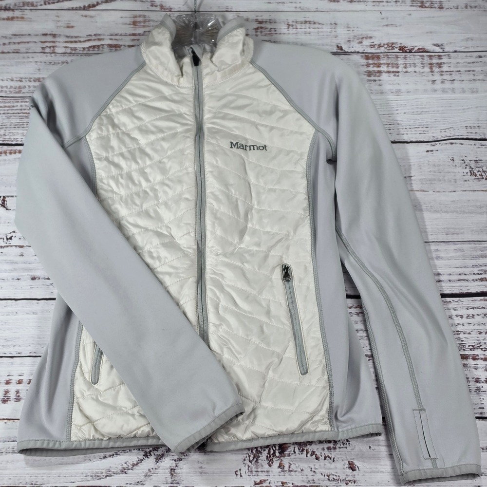 Marmot Hybrid Jacket Womens XS Gray Good Quilted Fleece Full Zip Insulated